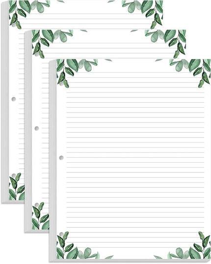 (3-Pack) Letter Size Lined Refill Paper, 3-Hole Punched Ruled Filler Paper, 300Sheets / 600Pages Loose-Leaf Line Paper, 100gsm White Paper, 8.5'' x 11'', Leaf