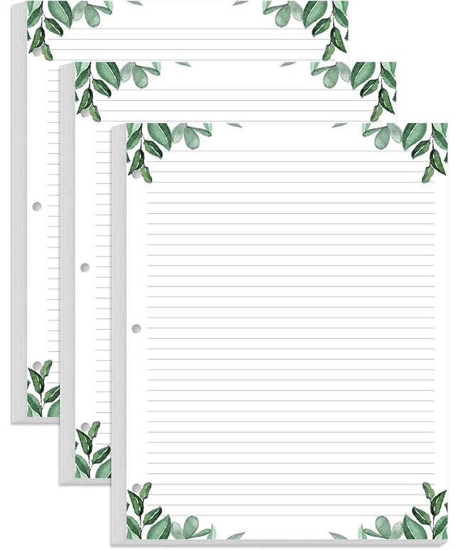 (3-Pack) Letter Size Lined Refill Paper, 3-Hole Punched Ruled Filler Paper, 300Sheets / 600Pages Loose-Leaf Line Paper, 100gsm White Paper, 8.5'' x 11'', Leaf