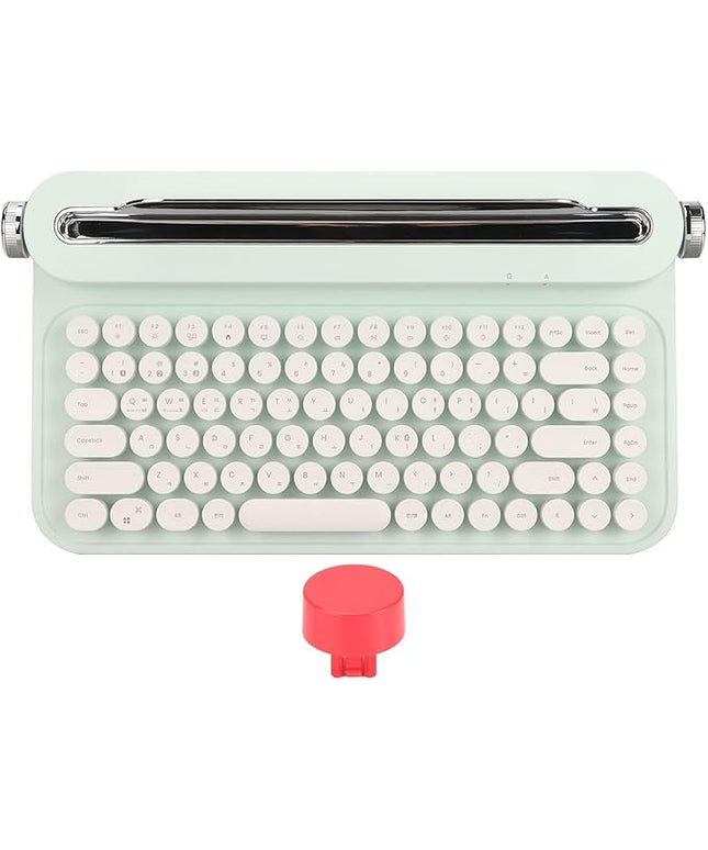 OPPWONG Vintage Bluetooth Keyboard 86 Keys Portable Wireless Keyboard with Red Esc Replacement Keycap Integrated Stand Recess Design for Smartphones, Tablets, Laptops (Green)