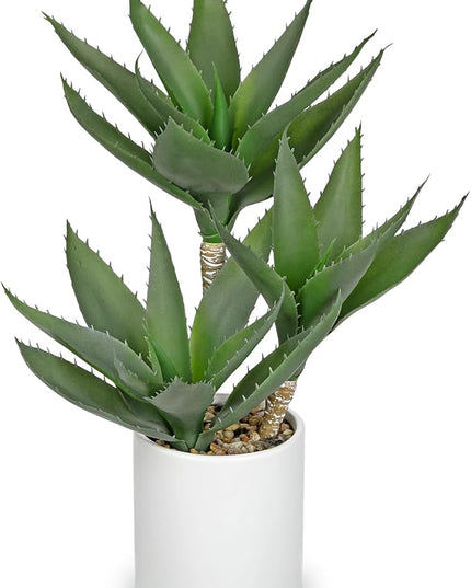 Hollyone Large Artificial Agave Plants Fake Three-Head Agave Succulent Plant Potted 17" Faux Plant Succulent Aloe Vera Plants Indoor for Desk Modern Home Decor