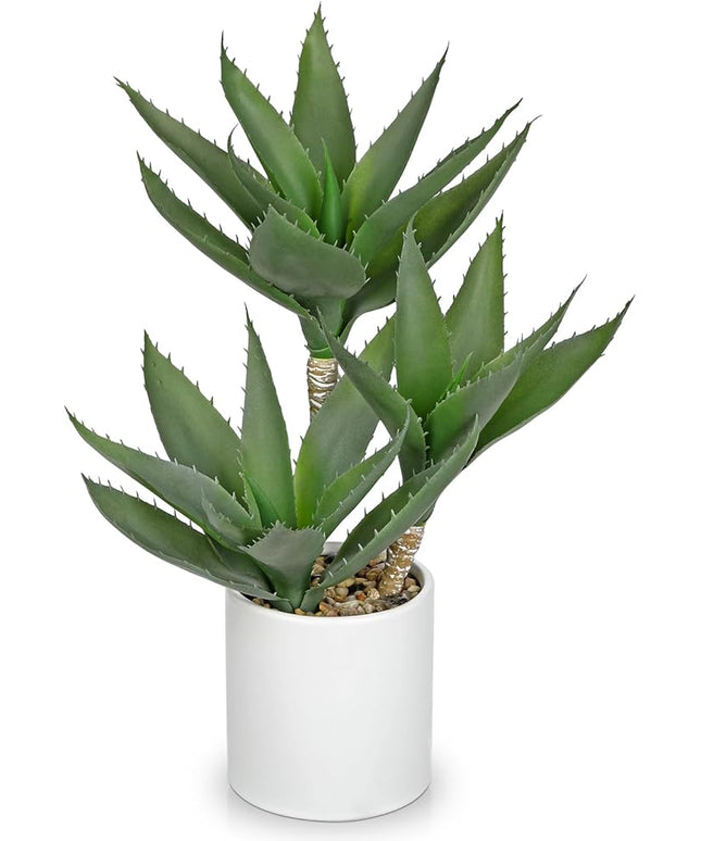 Hollyone Large Artificial Agave Plants Fake Three-Head Agave Succulent Plant Potted 17" Faux Plant Succulent Aloe Vera Plants Indoor for Desk Modern Home Decor