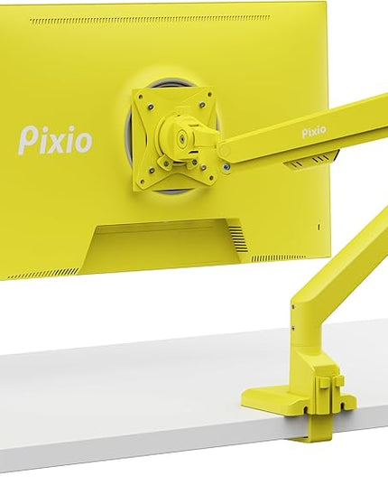 Pixio PS1S Wave Yellow Single Monitor Arm Stand Desk Mount - Fits up to 32 inches Monitors and up to 19.8lbs. VESA Compatibility and Integrated Cable Management