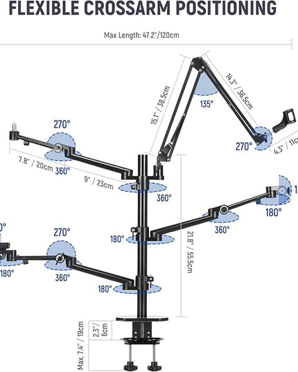 NEEWER Overhead Camera Stand Desk Mount Rig with 4 Boom Arms for Photography Video Light Ring Light Phone Mount Webcam Mic Compact DSLR for Live Streaming Broadcast Online Teaching Meeting, DS007