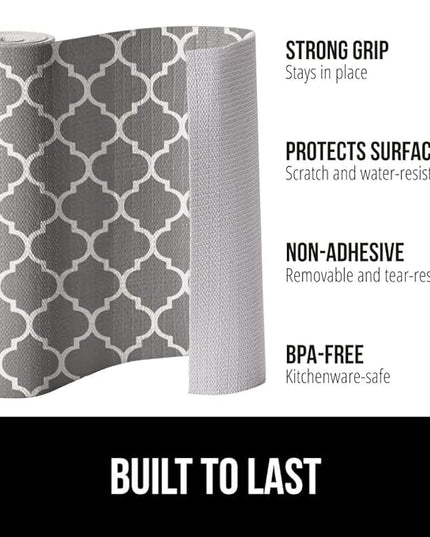 GORILLA GRIP DripGuard Shelf Liner, Non Adhesive Drawer and Kitchen Cabinet Protector, 24x240 Inch, Slip Resistant BPA Free Smooth Surface Plastic Liners for Cabinets, Bathrooms, Closets, White Gray