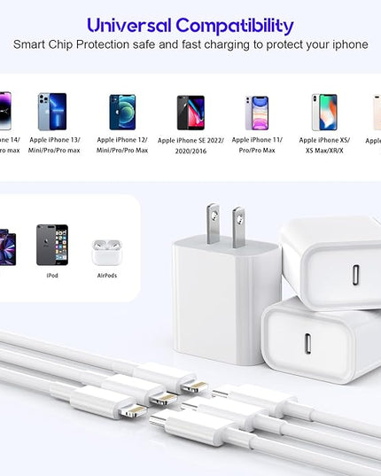 10Foot Fast iPhone Charging Cable,3-Pack Super Fast i Phone Charger USB C Charging Block Wall Charger PD Adapter with 10FT Type C to Lightning Cable Cord for iPhone 14/13/12/11ProMax/XS Max/XS/XR/8/SE
