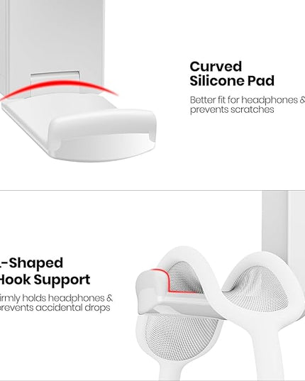 Sticky Headphone Stand Controller Holder - EURPMASK 2 Pack Upgraded Adhesive Headset Hook, Headphone Holder for Desk with Soft Rubber Pads, Gaming Accessory Controller Headset Stand, Pearl White