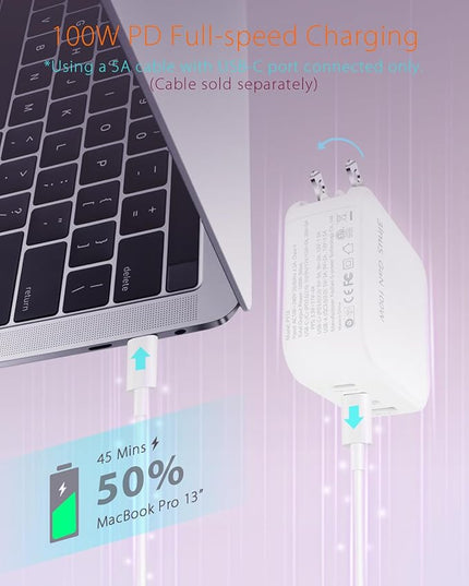 3inuS 100W USB C GaN Wall Charger for Smart Phone 17/16 Pro/Pro Max/Plus, Plug Foldable 4-Port PD USB-C Charger with Traveller Adapters, use for Tablet, Mac Book Laptops etc.