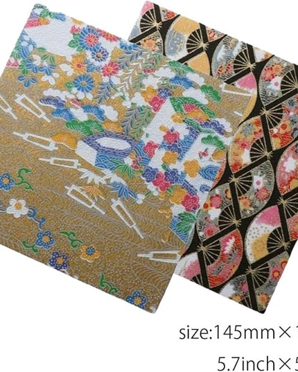 Made in Japan Echizen Washi Notebook with Sakura Watermark(Page 48) &2 sheets Yuzen Origami Paper Set – Luxury Japanese Stationery Gift (Red battledore)