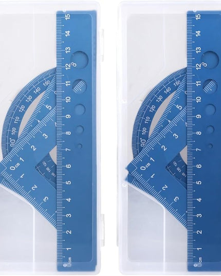 Honagu Triangular Ruler Set, 8 Pieces/2 Sets Aluminum Alloy Ruler, Metal Drafting Ruler, Geometric Protractor for Students, Draftsmen, Engineers, School Office Supplies (Blue+Blue)