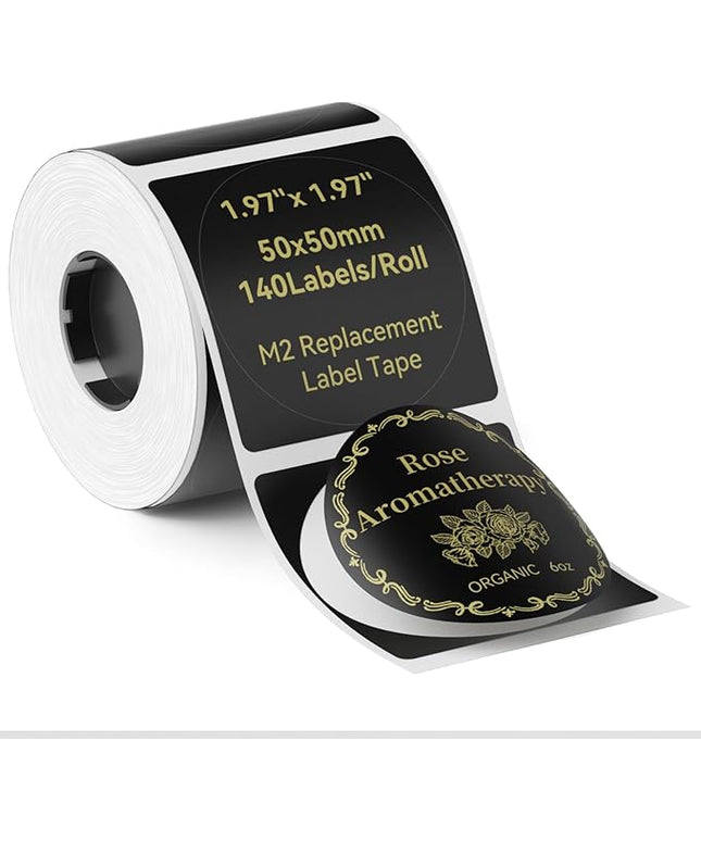 NIIMBOT Black Round Labels 50x50mm(1.97'' x 1.97''), for M2/M3 Label Maker, Suitable for Essential Oils Aromatherapy Bathroom Bakery Gift Labels, Waterproof Oilproof and Long Storage