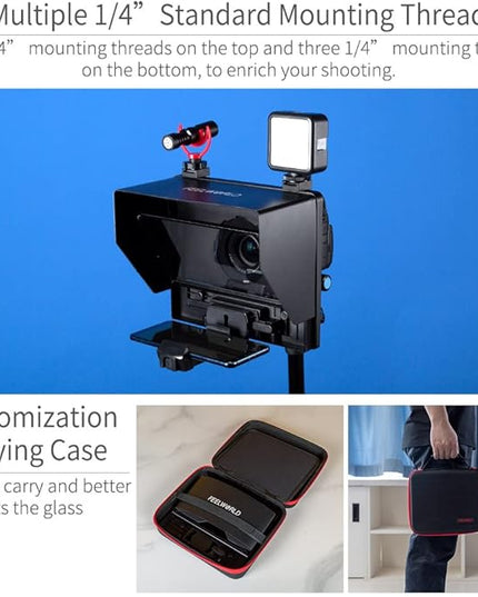 FEELWORLD TP10 10" Portable Foldable Teleprompter for Up to 11" Smartphone Tablet Prompter Phone DSLR Camera Video Record for Live Stream Interview Speech with Remote Control