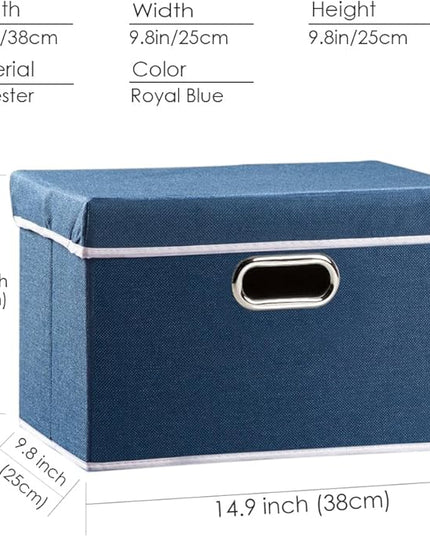 PRANDOM Collapsible Storage Bin with Lid [1-Pack] Fabric Foldable Storage Box Organizer Container Basket Cube with Cover for Home Bedroom Closet Office Nursery Royal Blue(14.9x9.8x9.8)