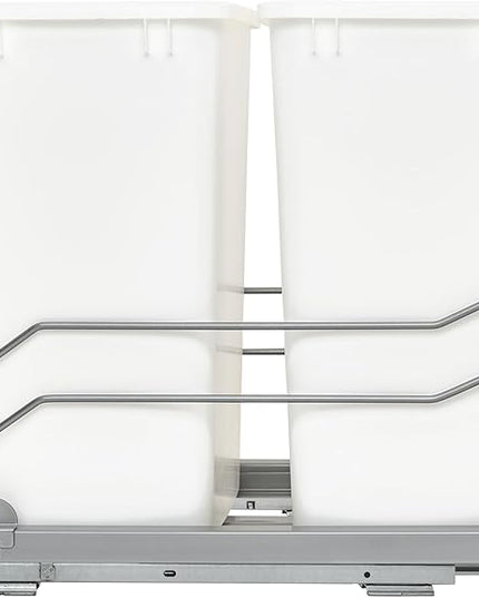 Rev-A-Shelf Double Trash Can Under Kitchen Cabinets Pullout, 35 Quart 8.75 Gallon with Soft-Close Slides, White, 53WC-1835SCDM-211