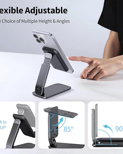iWALK Magnetic Cell Phone Stand for Desk, Angle and Height Adjustable Mobile Phone Holder, Foldable Magnet Stand for iPhone 17 16 15 14 13 12 Pro Max and iPad, Cell Phone Holder for Samsung, Black