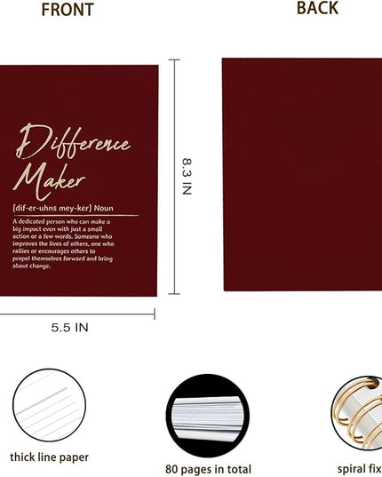 OXW Red Meeting Notebooks for Work, Difference Maker Gift Office Work Notebook Journal for Writing Note Taking, Thank You Gifts for Women Men Leader Boss Mentor Manager Principal, 5.5"x8.3"