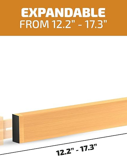 4 Pack Drawer Divider - Bamboo 2.6" High, 12.5-17" Adjustable Drawer Organizers for Clothes, Expandable Dresser Separators in Bedroom, Bathroom, Kitchen, Office Organization and Storage