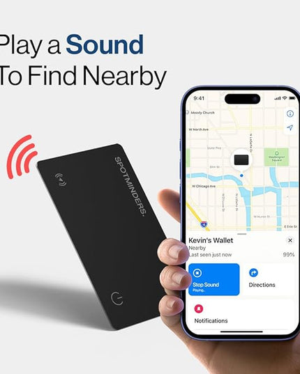 SPOTMINDERS Apple MFI Certified Wallet Tracking Card Black 4-Pack - Works with Apple Find My Rechargeable Tracker IP68 Waterproof 0.07in Slim iPhone Item Finder Smartcard for Luggage Tags Purse Keys