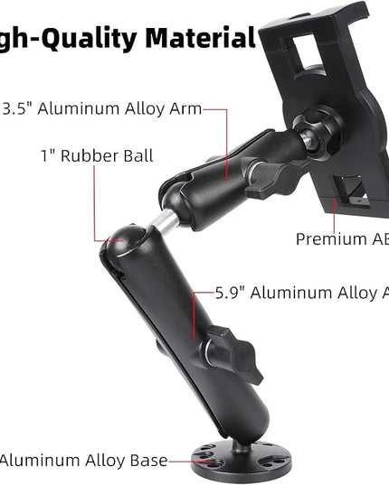 FPN Dashboard Mount Tablet Holder for Truck, Heavy Duty Drill Base with Aluminum Arm Tablet Mount for Car, Wall, Boat, Desk, Compatible with iPad Pro Air Mini, 4.7-12.9″ Tablets and Phones (PTM-28)