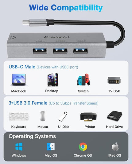 4-in-1 USB 3.0 Hub with Gigabit Ethernet Adapter for Laptop, PC, MacBook Pro (RJ45 TYPEC HUB 01)