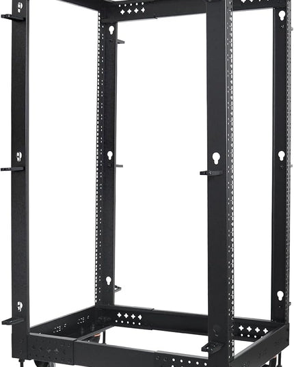 RIVECO 25U Server Rack Adjustable Depth Network 4 Post Cabinet Open Frame with Leveling Feet & Wheels Fully Rivets 1400 LBS