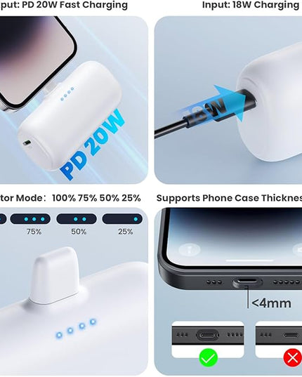 [2-Pack] Mini Portable Charger for iPhone,5200mAh Ultra Compact PD Fast Charging Power Bank,Plug-in Battery Pack Travel Cordless Phone Charger,Compatible with iPhone 14/14Pro/13/12/11/X/8/7/6plus etc