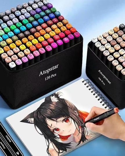 120 Colors Alcohol Markers Artist Drawing Art Markers for Kids Dual Tip Markers for Adult Coloring Painting Supplies Perfect for Gift(120 Black Shell)