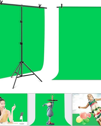 Green Screen Backdrop Kit with Stand, PULUZ 3.2x6.5ft Portable GreenScreen Background Stand, T-Shape Green Screen Stand kit with Clamp Carrying Bag for Streaming Video and Photography Shoots