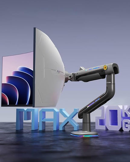 NB Gaming Monitor Arm for Screen up to 60 inches, Holds 44 lbs(20 kg), VESA 75/100, RGB Light, Heavy Duty Monitor Stand, Aluminum Ultrawide Screen Mount Height Angle Adjustable Grey Black
