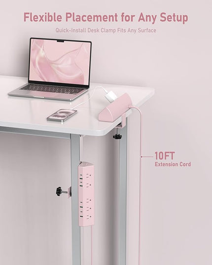 Jgstkcity Desk Clamp Power Strip,45W Fast Charging Station,4 USB-C,4 USB-A,1200J Surge Protector,ETL Listed,1875W Extension Cord,Multiple Outlets for Home, Office (Pink, 10 FT Cable)