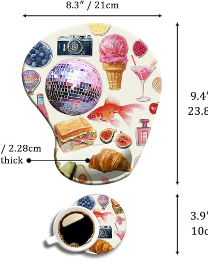 Ergonomic Mouse Pad with Wrist Support,Mouse Pad with Wrist Rest and Coaster Set,Office Supplies Non-Slip Mouse Pads for Desk, Non-Slip Comfortable,Pink Stickers