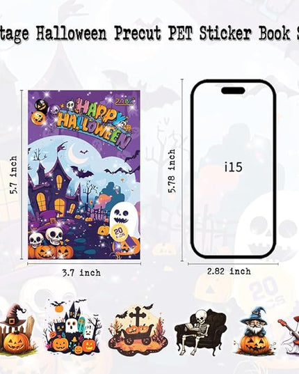 Dwpetzo Transparent Halloween Scrapbook Stickers Book, 20 Sheets Diecut PET Stickers for Journaling, Purple Vintage Spooky Theme for Scrapbooking, Junk Journal Supplies, Planner, Bujo, Crafts Arts