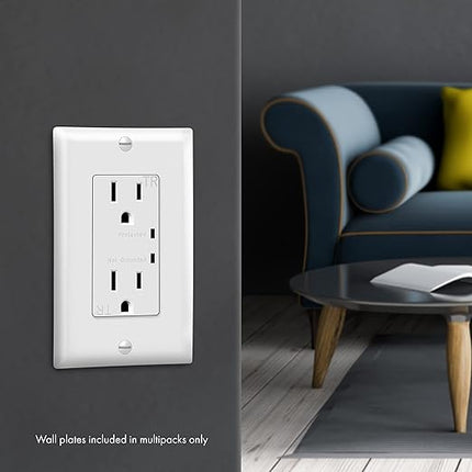 TOPGREENER Surge Protector Receptacle with Grounding Indicator, Child Safe, Tamper-Resistant, Self-Grounding, 900 Joules, 2-Pole, 15A 125V, UL Listed, TGTRSS215R, White