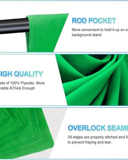 Green Screen Backdrop with Stand for Streaming, 6.5X 10ft (WxH) Protable Green Screen with 6.3 x 6.5 ft Stand kit, Greenscreen Background with Stand Carrying Bag 5 Spring Clamps