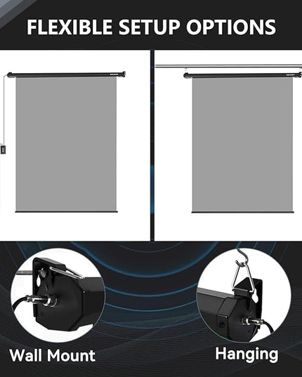 RAUBAY Motorized Pull Down Grey Screen Backdrop - 59.8" x 86.6" Collapsible Wall-Mount Background for Professional Video Production, Photography Studio, Video Conferencing and YouTube, TikTok Creator