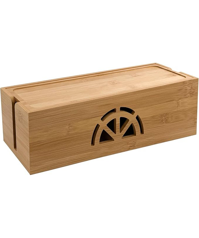 Bamboo Cable Management Box,Extra Large Cord Organizer Box,Power Strips Hider,Plug Strip Cord Box,Outlet Holder,Cords Concealer,Wires Covers,Desk & Floor Tidy Solution (Straight lid)