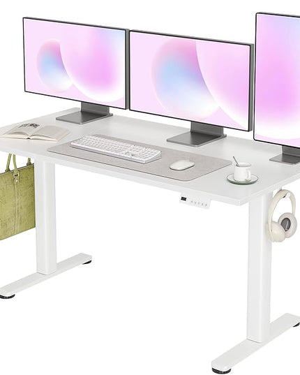INNOVAR Electric Standing Desk, Adjustable Height Stand up Desks, 55 x 24 Inches Sit Stand up Desk for Home Office Computing, 3-Preset Memory Height Ergonomic Rising Desks, White