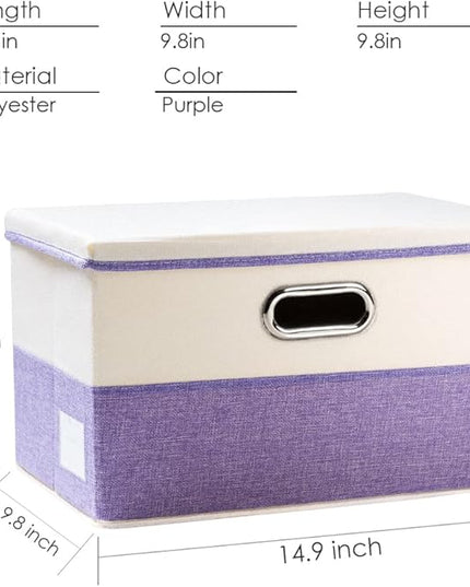 PRANDOM Collapsible Storage Bin with Lid [3-Pack] Fabric Foldable Storage Box Organizer Container Basket Cube with Cover for Home Bedroom Closet Office Nursery Purple&Cream(14.9x9.8x9.8)