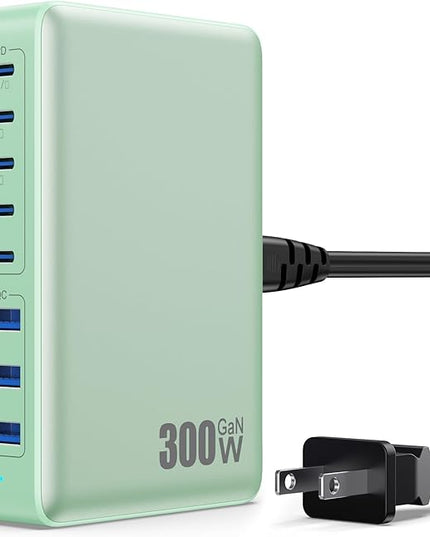 USB C Charger 300W USB C Charger Block, 8-Ports GaN IV Fast Charging Station Hub,PD 100W Laptop Charger Adapter,for MacBook Pro/Air/iPad/iPhone16/15/14/Apple Watch/DELL/Samsung for Home Office