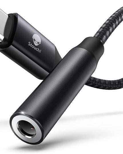Stouchi USB C to 3.5mm Dongle Adapter, Type C Headphone Audio Jack Cable Cord Hi-Fi DAC Chip for iPhone 17/16 /15, Pixel 9/8 /7/6, iPad, Samsung Galaxy S25 S24 S23 Ultra (1, Black, 0.38ft*1)