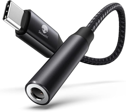 Stouchi USB C to 3.5mm Dongle Adapter, Type C Headphone Audio Jack Cable Cord Hi-Fi DAC Chip for iPhone 17/16 /15, Pixel 9/8 /7/6, iPad, Samsung Galaxy S25 S24 S23 Ultra (1, Black, 0.38ft*1)