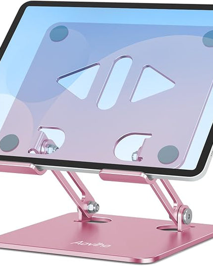 Tablet Stand Holder for Desk, Adjustable Desktop Tablet Holder, Foldable Aluminum Tablet Mount for iPad pro 12.9, iPad Air Mini, Samsung Galaxy Tabs Z Fold Kindle Fire,4-12 inch, Rose Gold