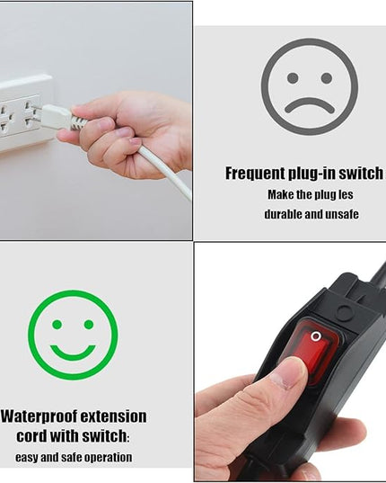 Weewooday 1.3ft Extension Cord with Switch, 3 Prong Weather Proof Extension Cord with on Off Switch, Heavy Duty 15a 125v 1875w Grounded Outlets Plugs for Indoor/Outdoor Electrical Appliances