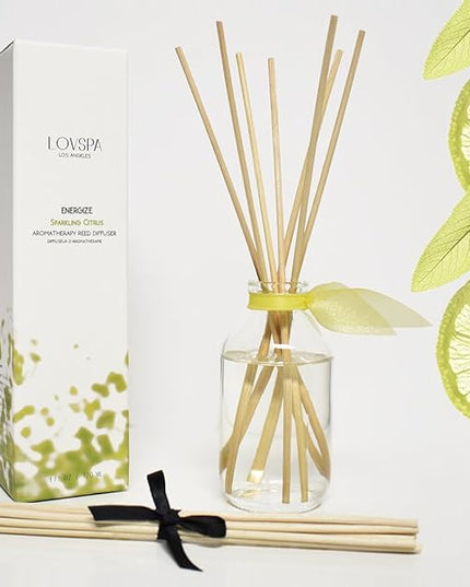 LOVSPA Reed Diffuser Set, Sparkling Citrus Scented Oil Diffuser with Sticks, Home Fragrance Accessories for Bathroom Shelf Decor, Aroma Diffusers for Home or Office Desk, USA Made