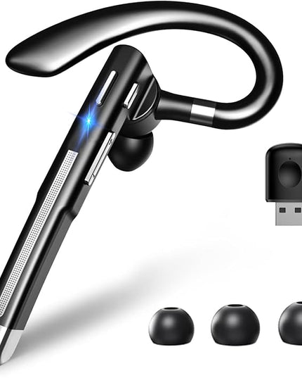 Boytond Bluetooth V6.1,Single-Ear Wireless Headset with USB Dongle, 10H Talk Time and 4H Playtime via USB, Dual-Mic Noise Canceling Earpiece for Computer/Cell Phones, Driving Headset for Trucker Work