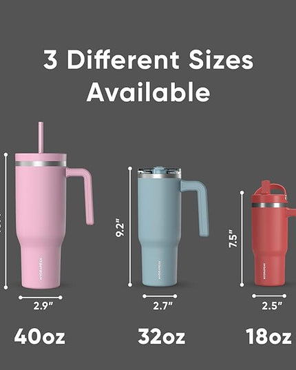 Hydrapeak Voyager 40 Oz Stainless Steel Tumbler with Handle, Insulated Water Bottle With Straw & Lid, Cupholder Friendly Reusable Travel Mug (Black Leopard)