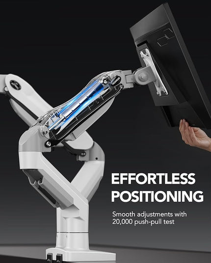 HUANUO Dual Monitor Stand - Full Adjustable Monitor Desk Mount Swivel Vesa Bracket with C Clamp, Grommet Mounting Base for 13 to 32 Inch Computer Screens - Each Arm Holds 4.4 to 19.8lbs - White