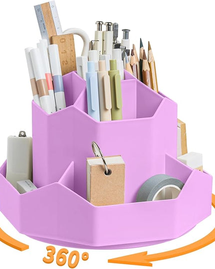 Pencil Pen Holder for Desk,9 Slots 360 Degree Rotating Desk Organizers,Desktop Storage Stationery Supplies Organizer, Cute Pencil Cup Pot For Office, School, Home(Purple)