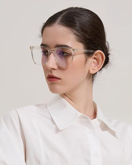 MACJERO 2-Pack Oversized Square Blue Light Blocking Glasses for Women Men, Anti-Fatigue Computer Monitor Gaming Glasses Reduce Eye Strain(Black+Clear)
