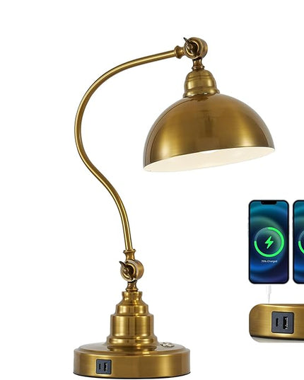 Antique Gold Vintage Desk Lamp Decorative Table Lamp for Home Office Living Room Bedroom Desk Light, Rustic Industrial Farmhouse Antique Library Study Desk Lamp E26 LED Bulb Included
