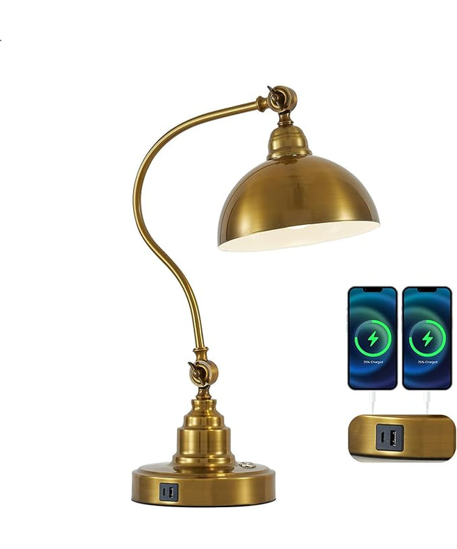 Antique Gold Vintage Desk Lamp Decorative Table Lamp for Home Office Living Room Bedroom Desk Light, Rustic Industrial Farmhouse Antique Library Study Desk Lamp E26 LED Bulb Included